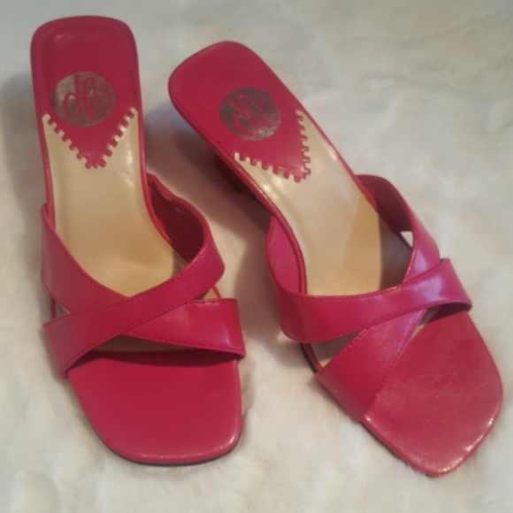 DL ♡ Gorgeous Bright Pink "Berkley" Open Toe Slip On Cris Cross 2.5" Heels 5.5M - Picture 14 of 15